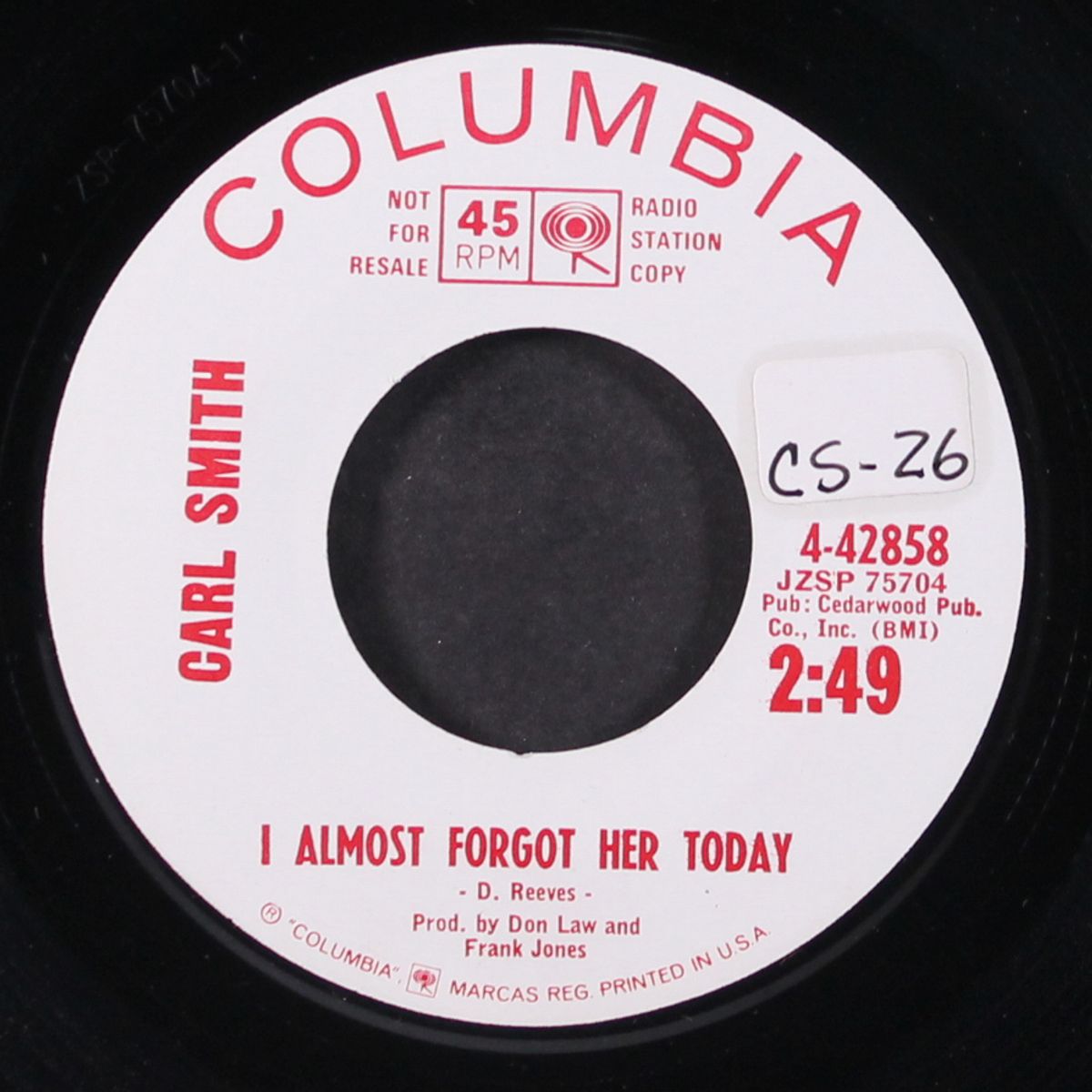 i almost forgot her today by CARL SMITH