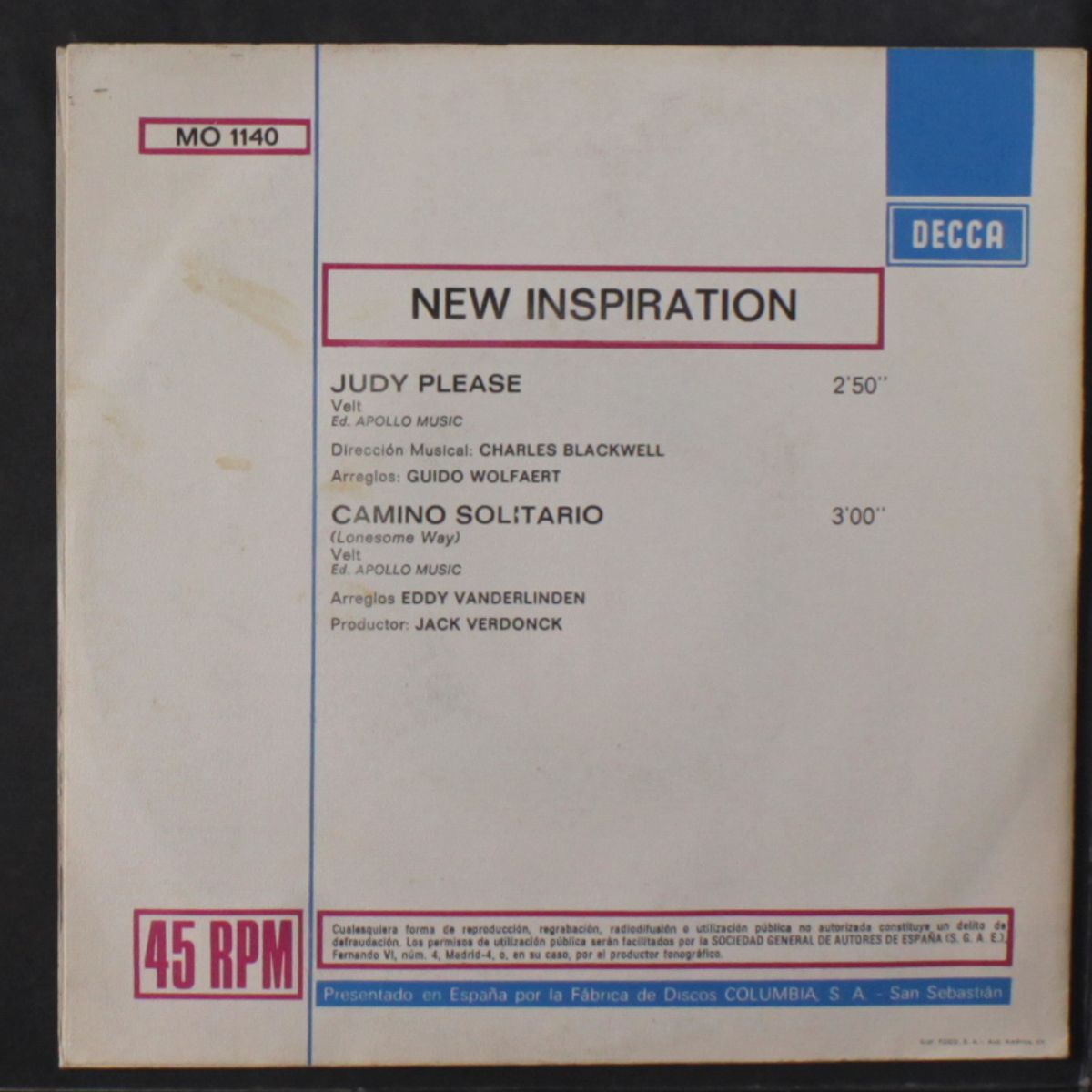 judy please / lonesome way by NEW INSPIRATION