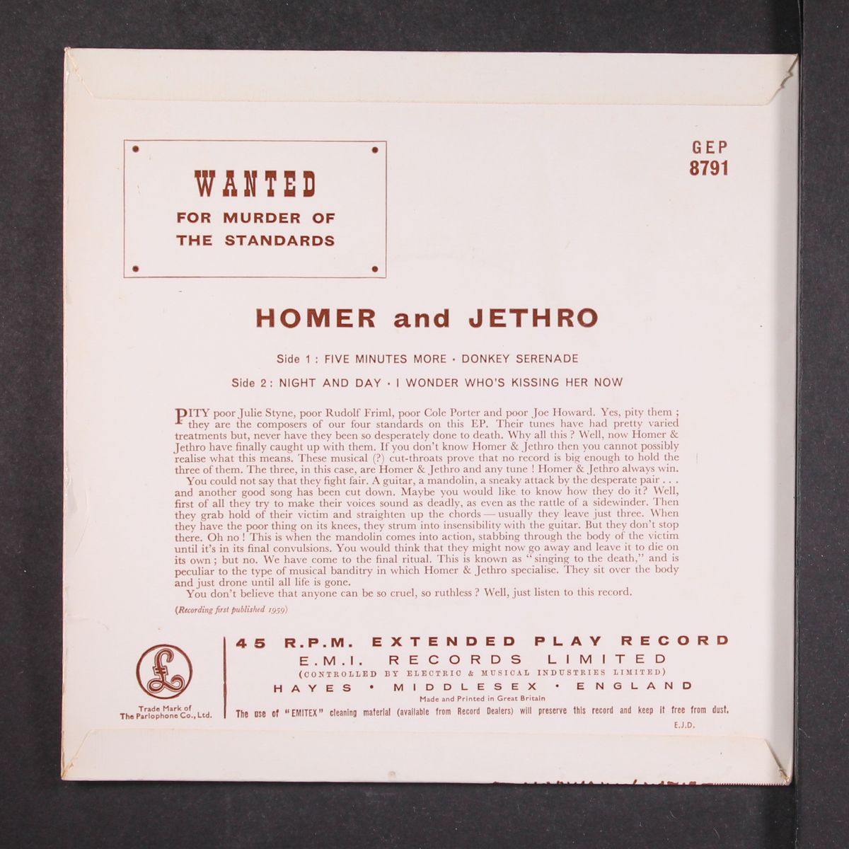 wanted for murder of the standards by HOMER & JETHRO