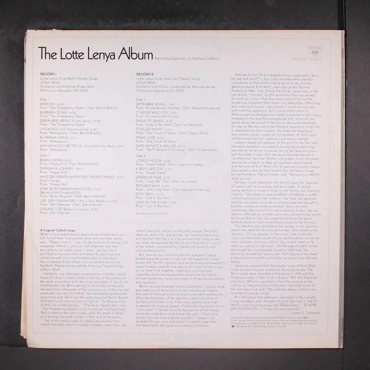 the lotte lenya album by LOTTE LENYA
