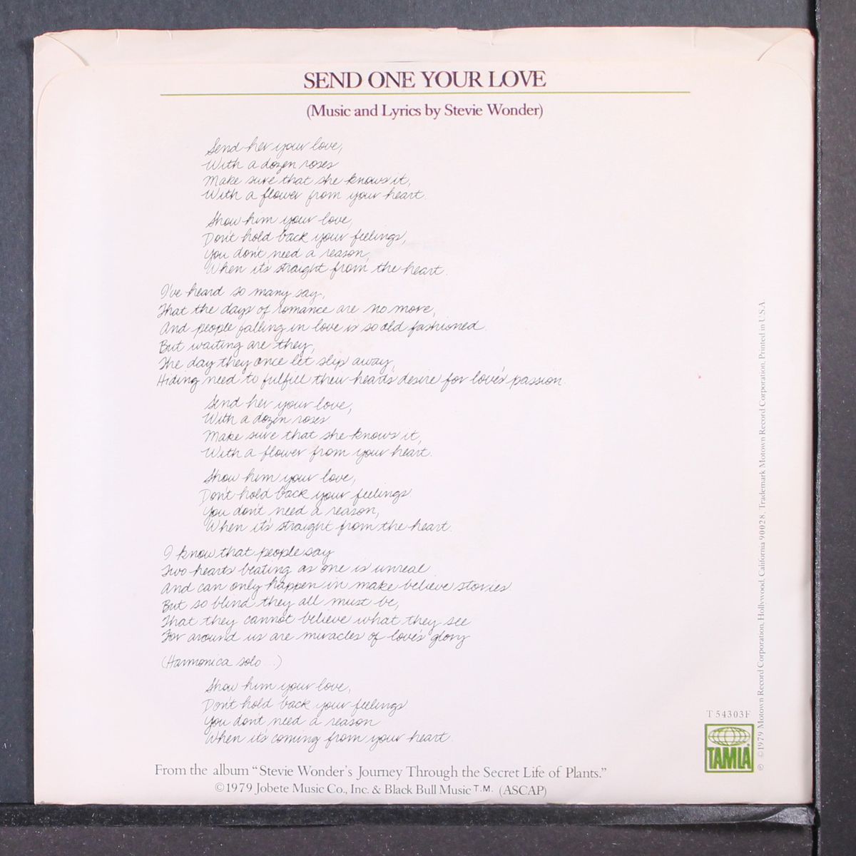 send one your love / instro by STEVIE WONDER