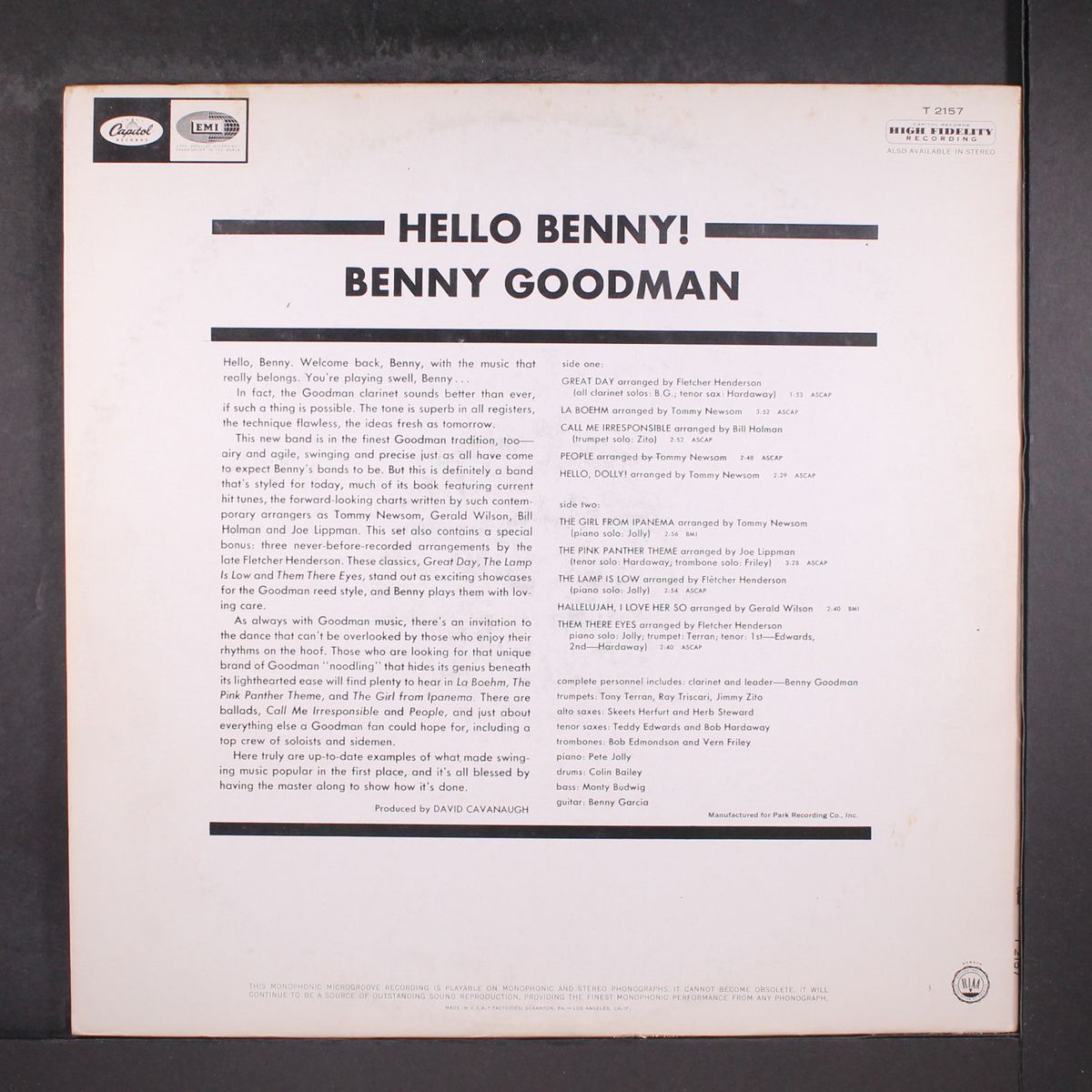 hello benny! by BENNY GOODMAN