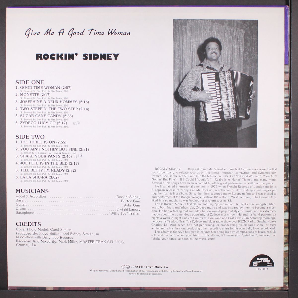 give me a good time woman by ROCKIN' SIDNEY