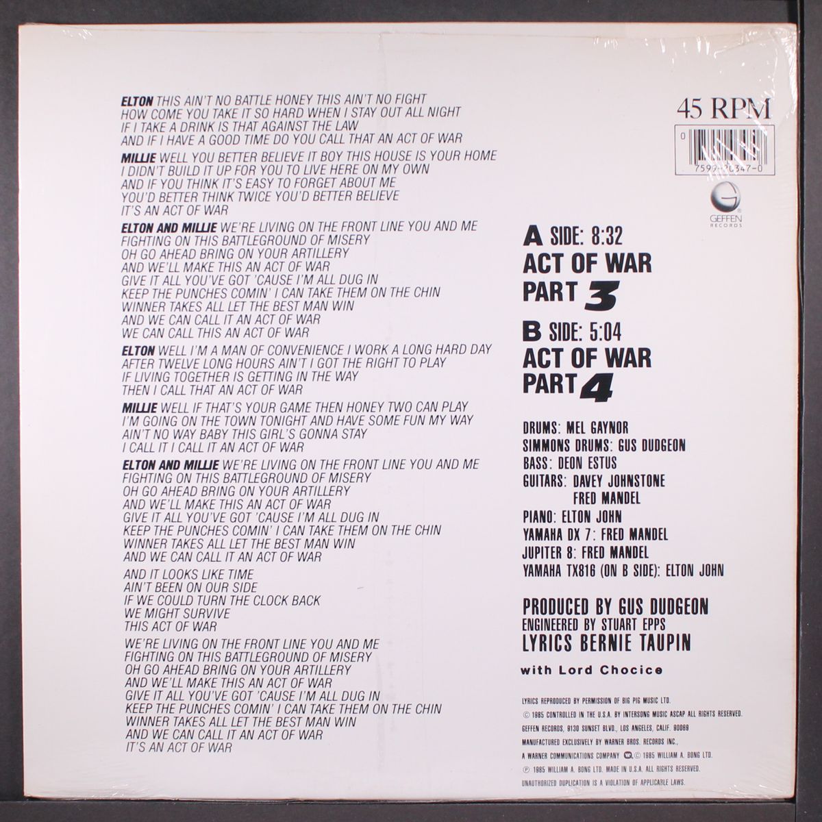 act of war by ELTON JOHN / MILLIE JACKSON