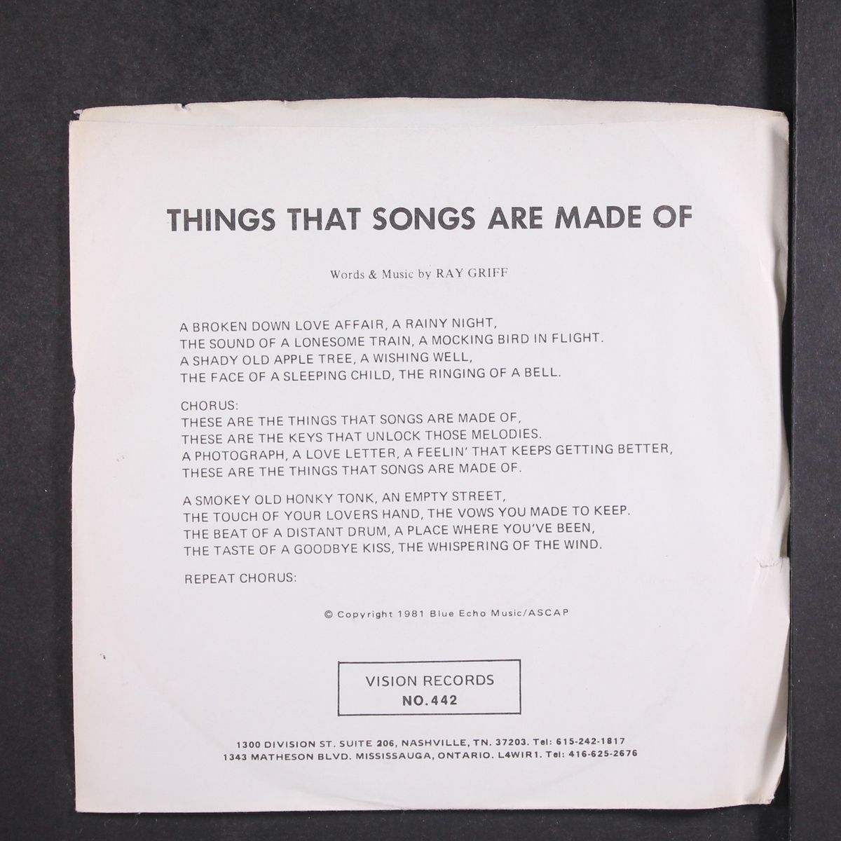 things that songs are made of / same by RAY GRIFF