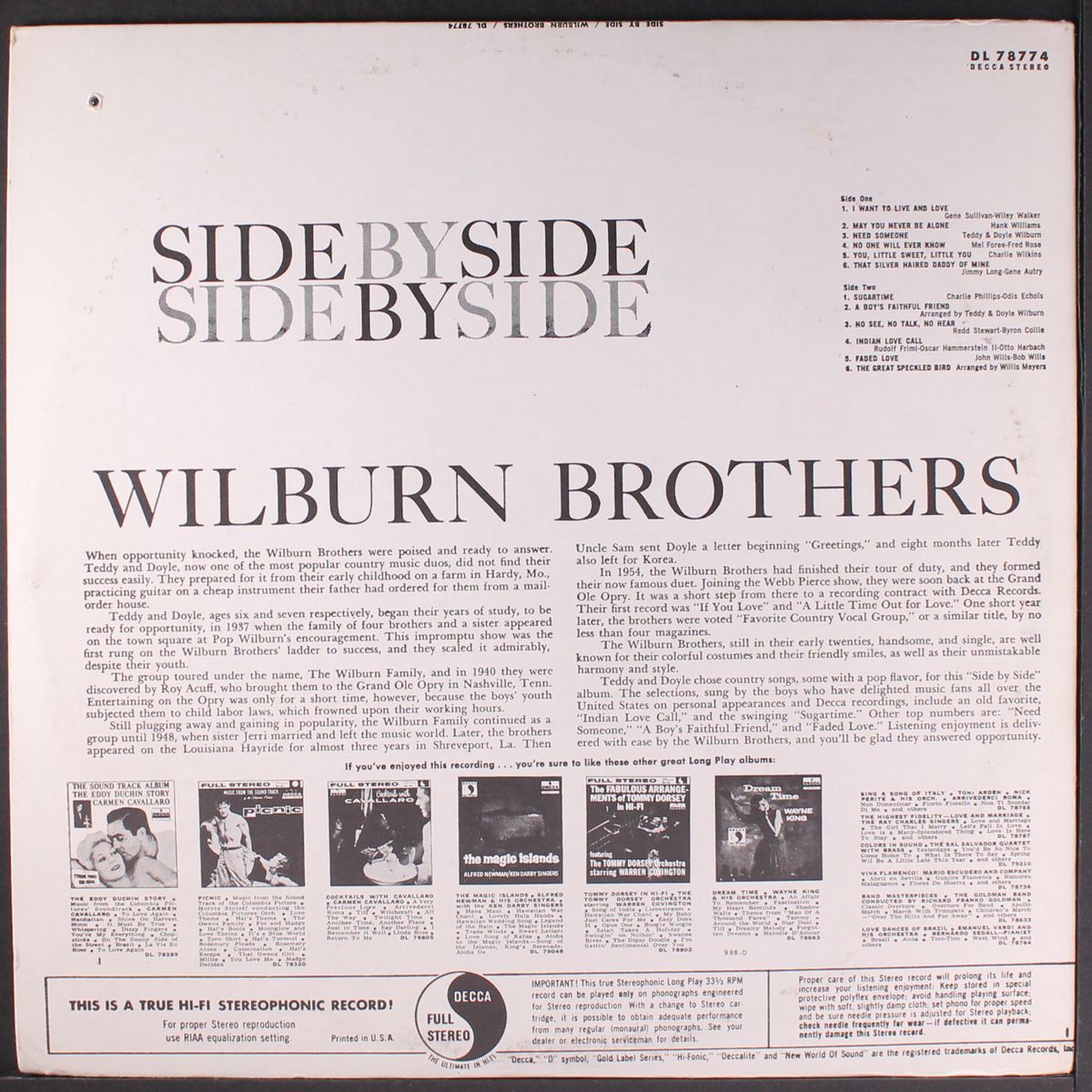side by side by WILBURN BROTHERS