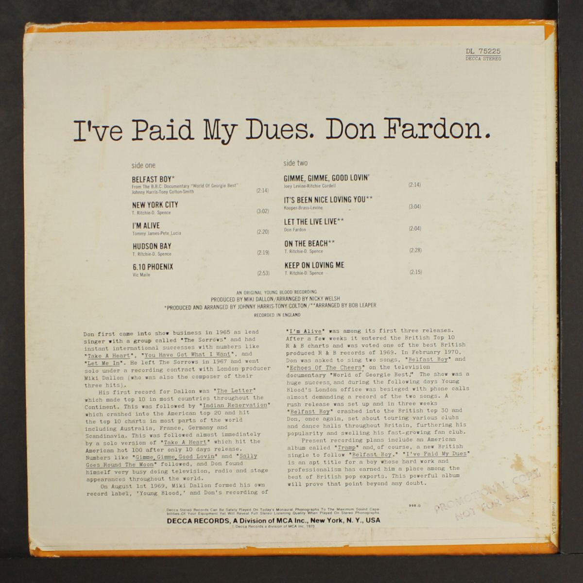 i've paid my dues by DON FARDON