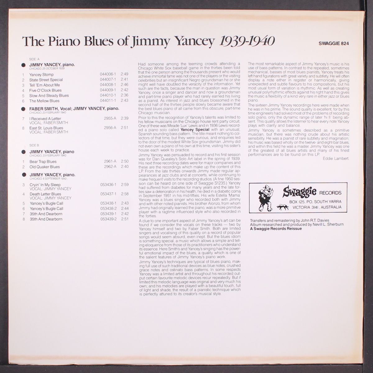 the piano blues of, 1939-1940 by JIMMY YANCEY