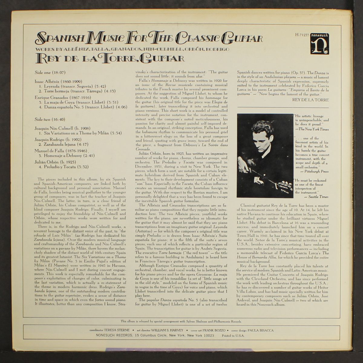 spanish music for the classical guitar by REY DE LA TORRE