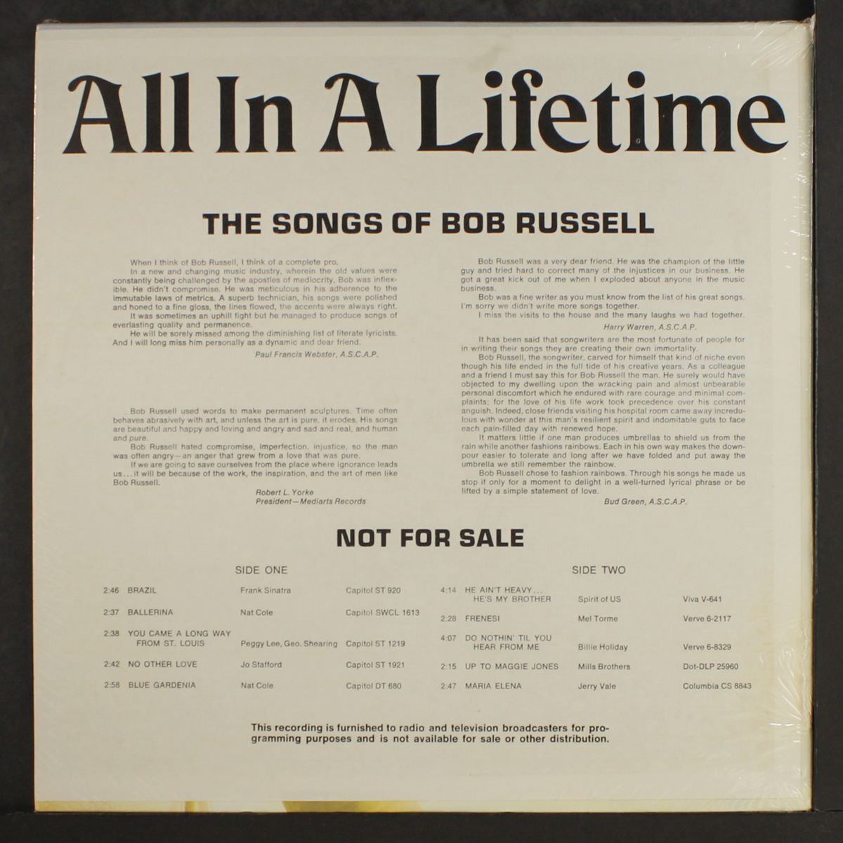 all in a lifetime songs of bob russell by VARIOUS