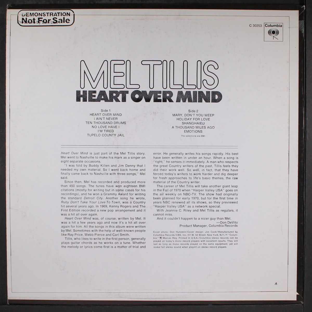heart over mind by MEL TILLIS