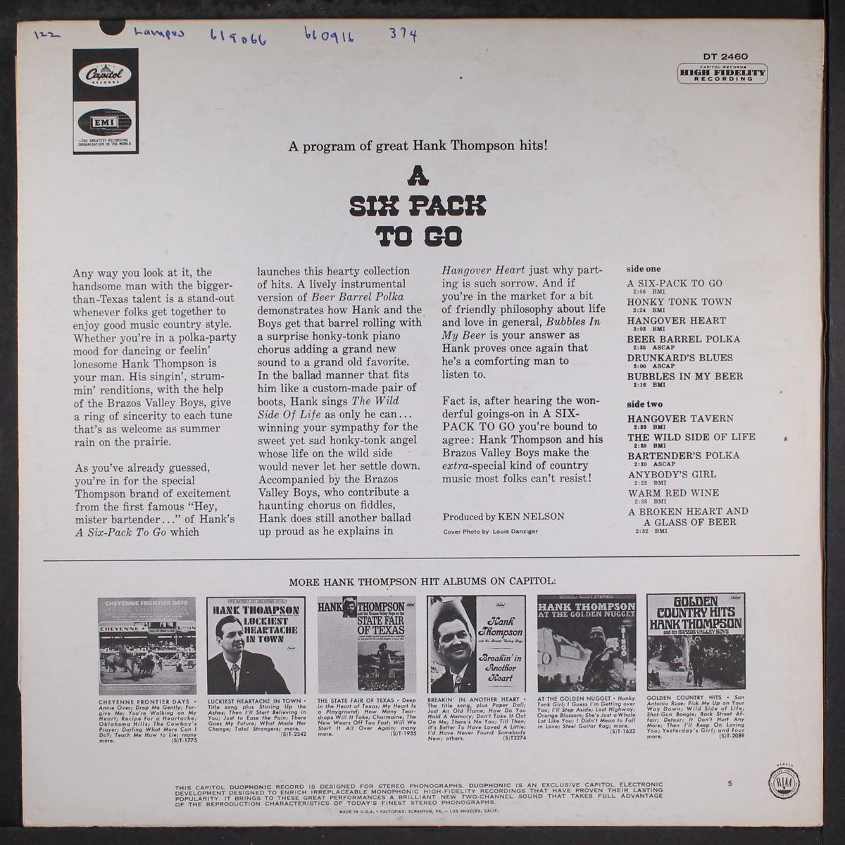 a six pack to go by HANK THOMPSON