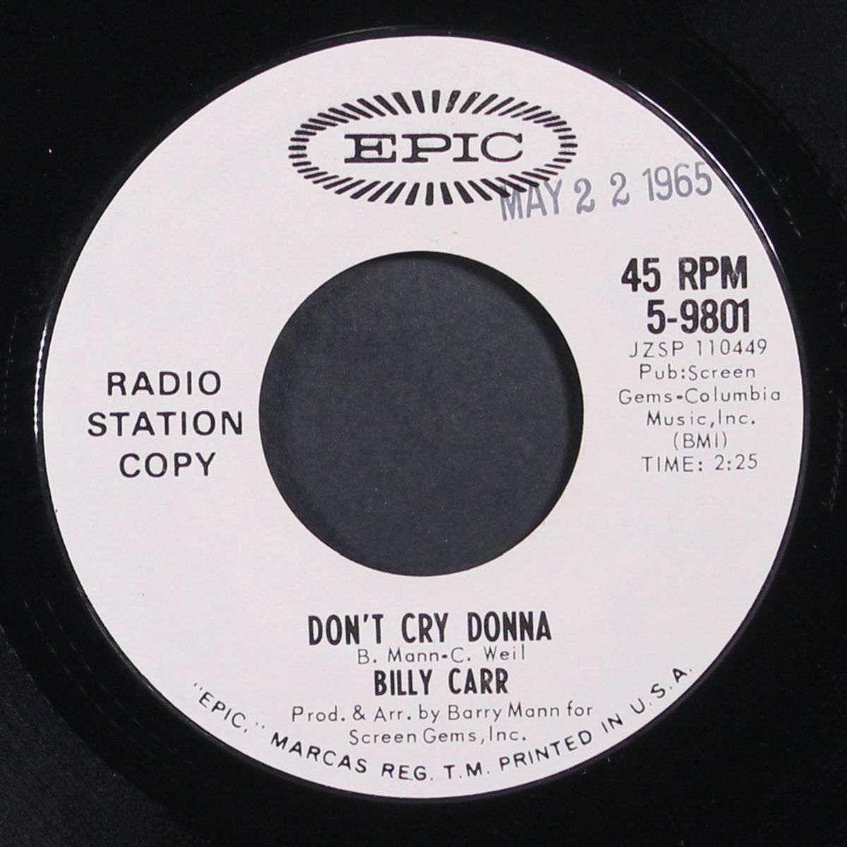 don't cry donna by BILLY CARR