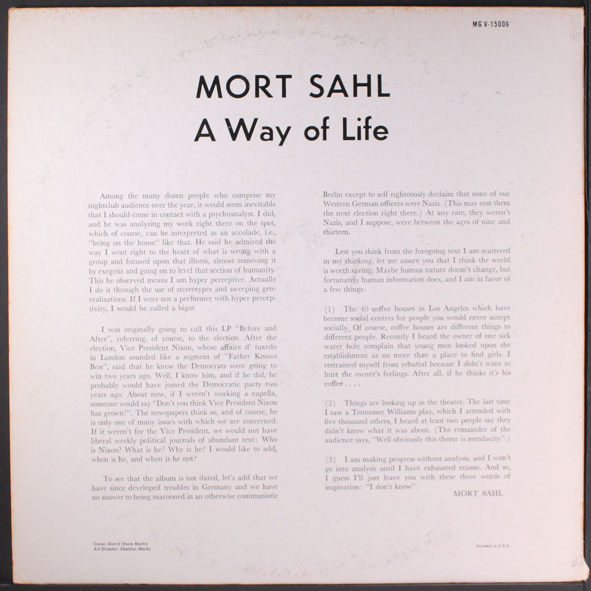 a way of life by MORT SAHL