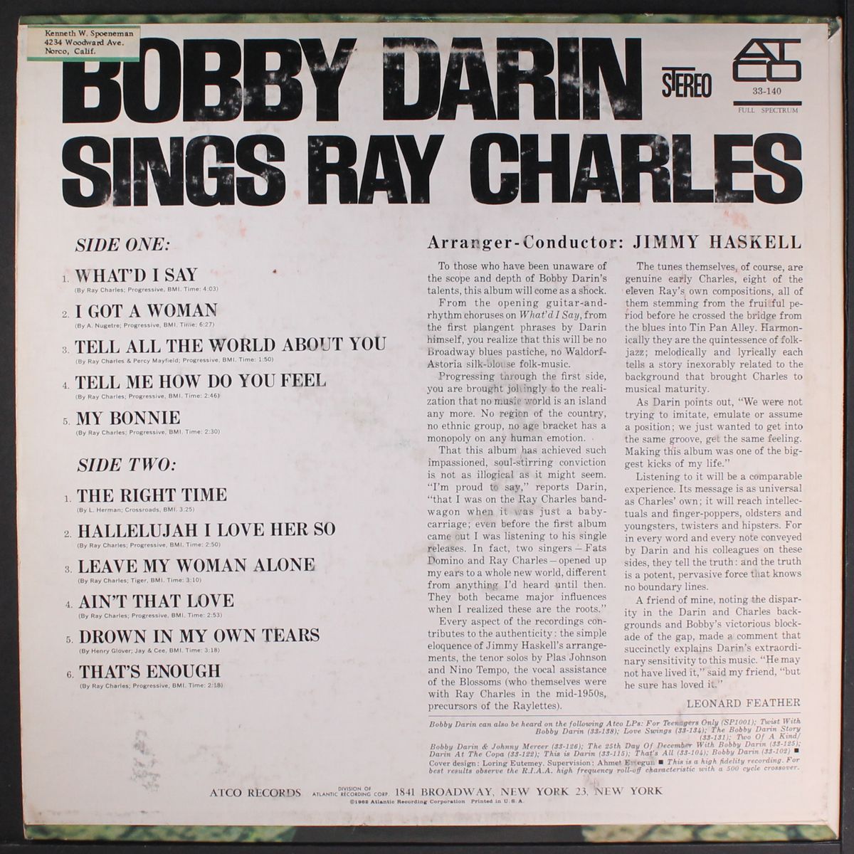 sings ray charles by BOBBY DARIN
