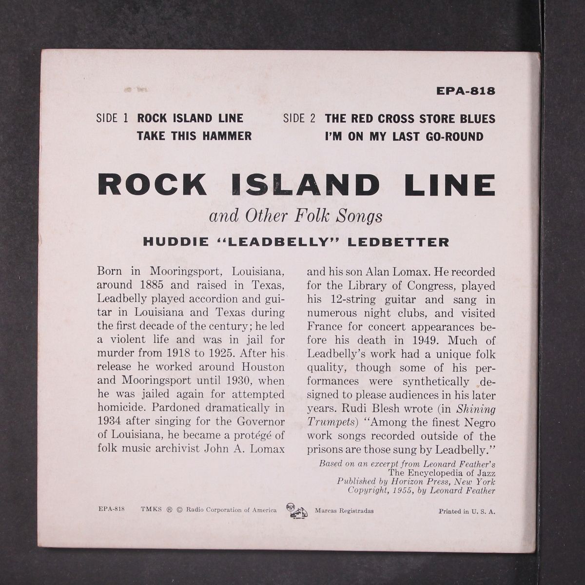 rock island line and other folk songs by LEAD BELLY