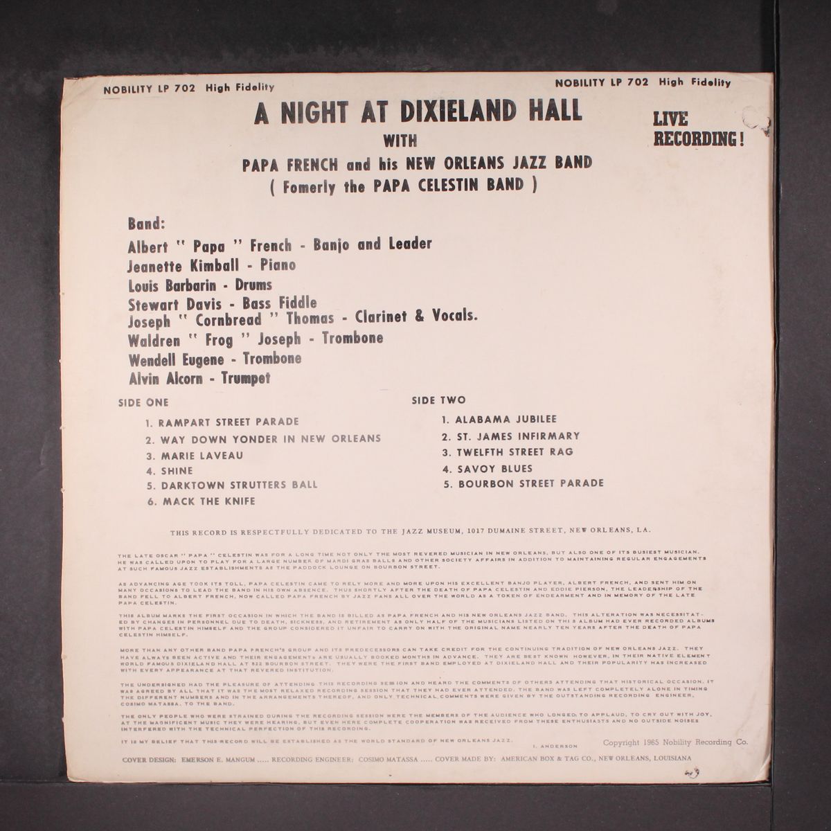 a night at dixieland hall, vol. 2 by ALBERT 'PAPA' FRENCH