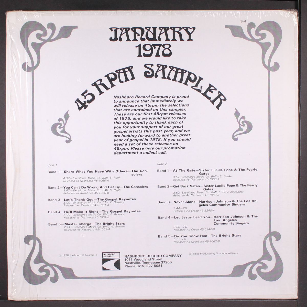 new single releases from nashboro, feb. 1978 sampler by VARIOUS