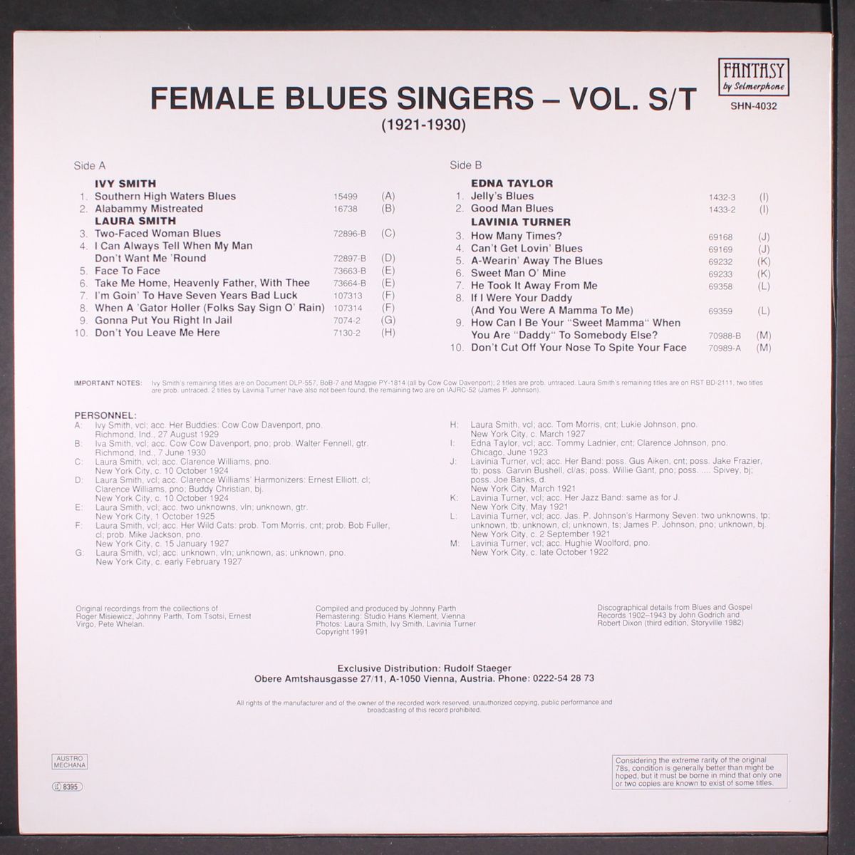 female blues singers volume s/t (1921-1930) by VARIOUS