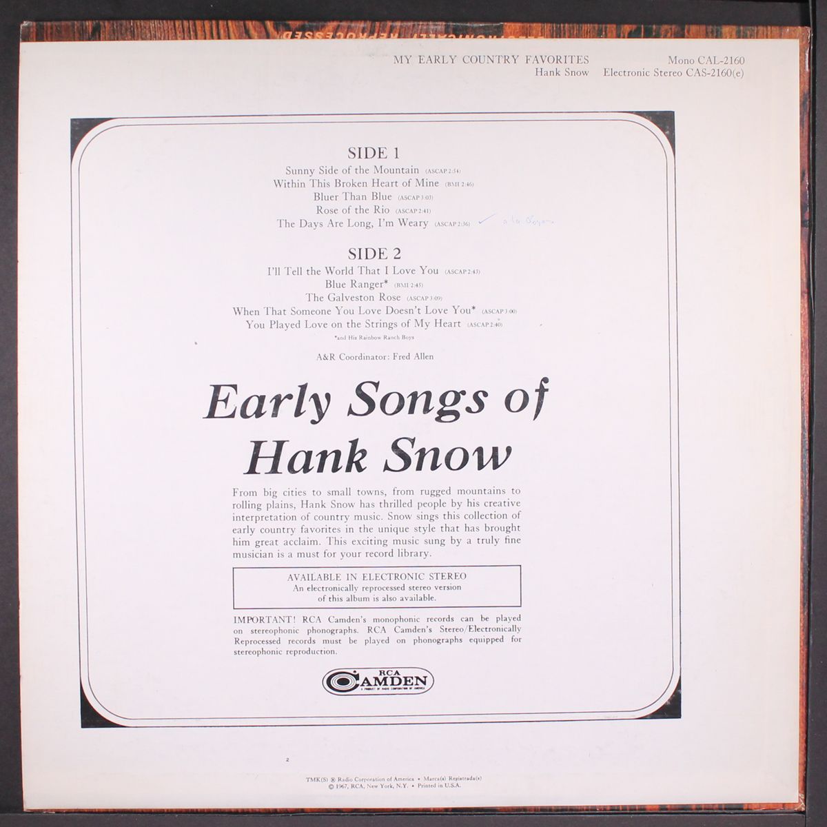 my early country favorites by HANK SNOW