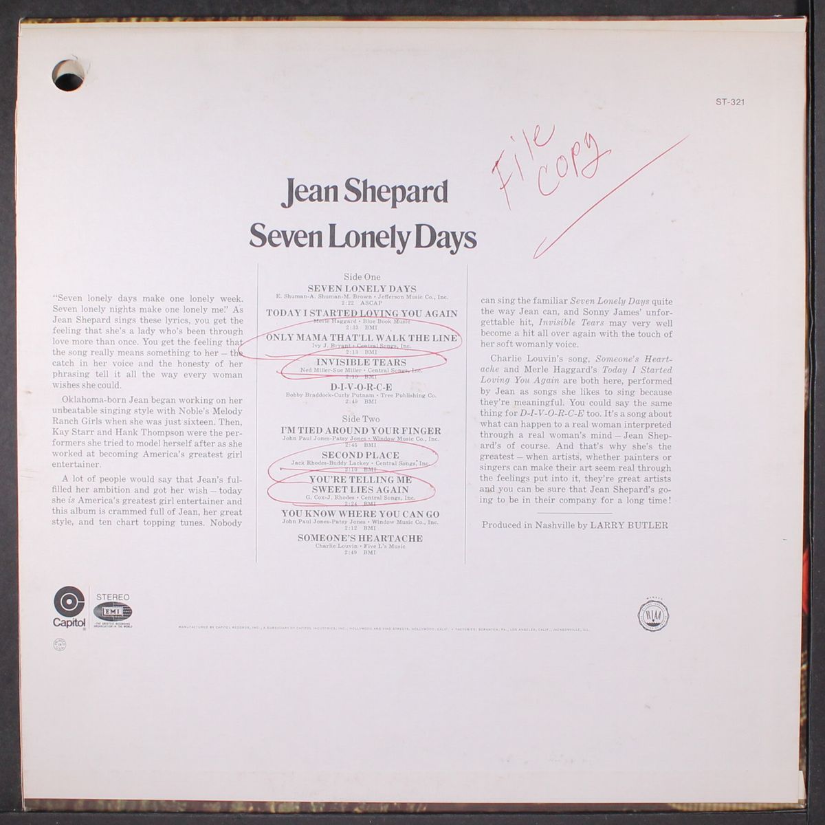 seven lonely days by JEAN SHEPARD
