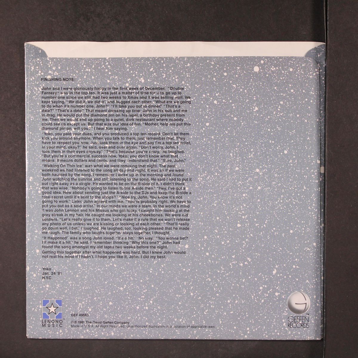 walking on thin ice / it happened by YOKO ONO