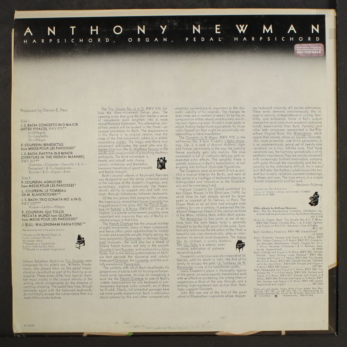 bach: concerto in d major, etc. by ANTHONY NEWMAN