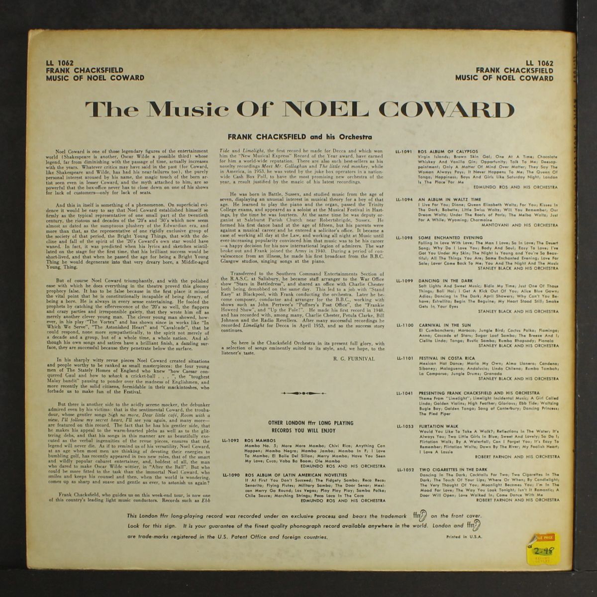 music of noel coward by FRANK CHACKSFIELD