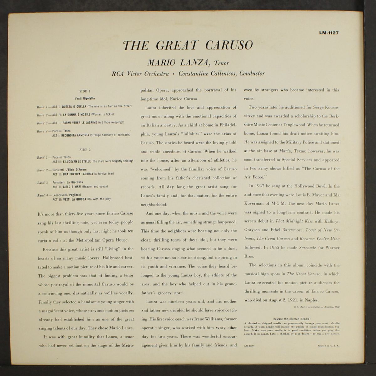 the great caruso by MARIO LANZA