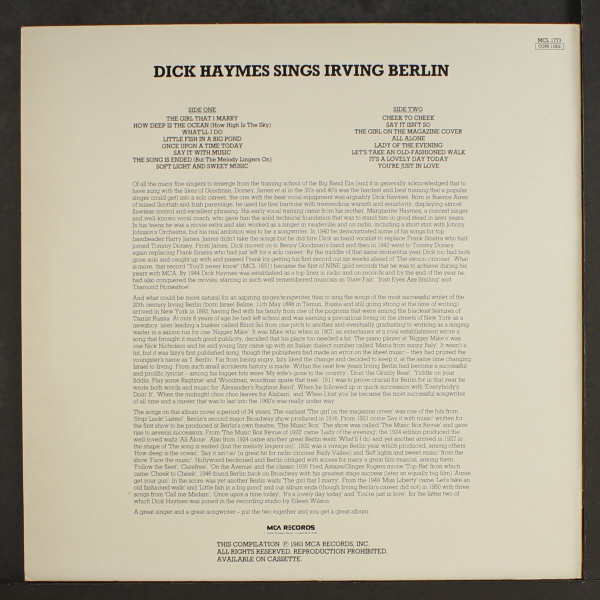 sings irving berlin by DICK HAYMES