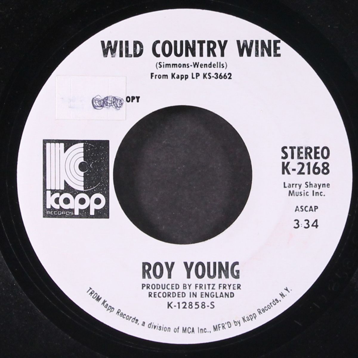 wild country wine / rag mama rag by ROY YOUNG