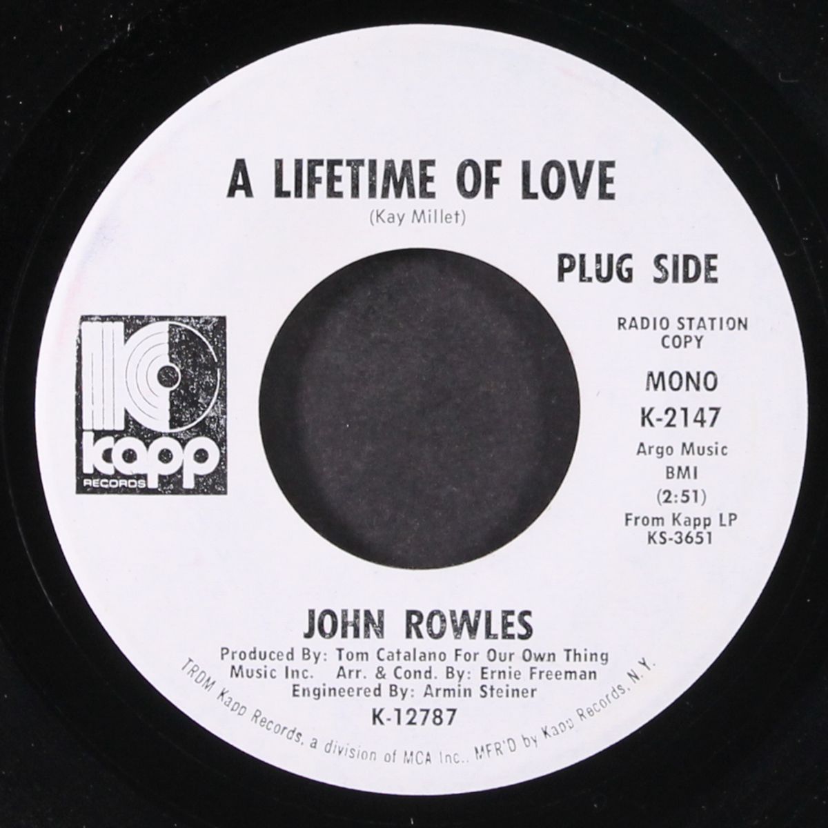 a lifetime of love / i apologize by JOHN ROWLES