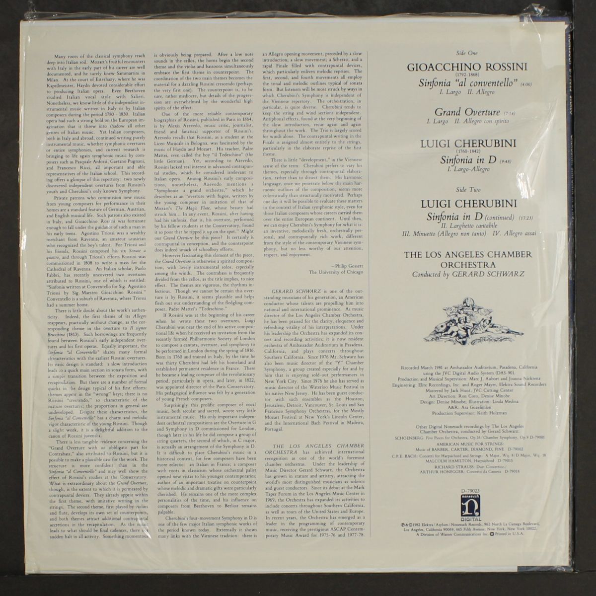 cherubini: sinfonia in d / rossini: sinfonia "al conventello" by GERARD SCHWARZ