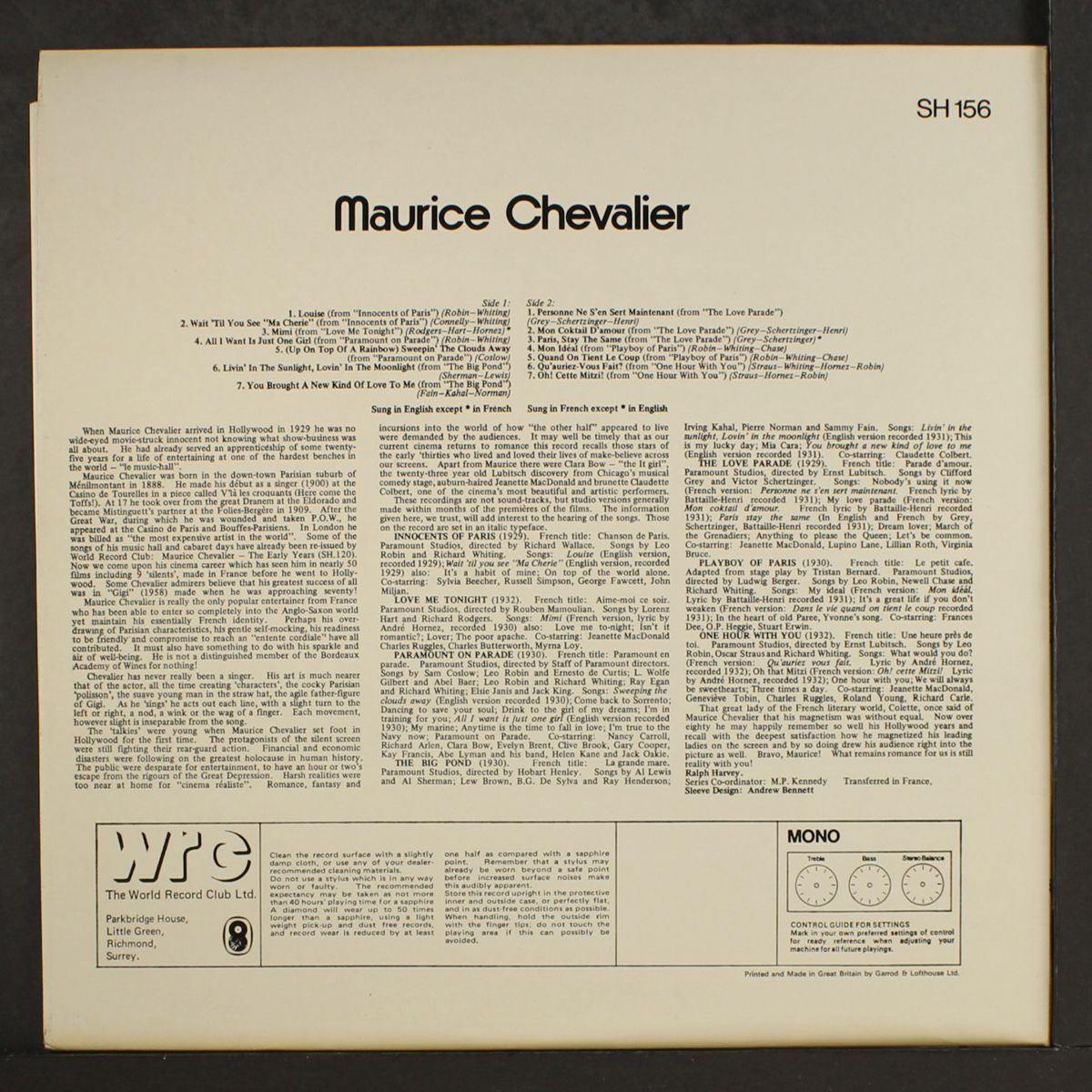 sings his early movie hits by MAURICE CHEVALIER