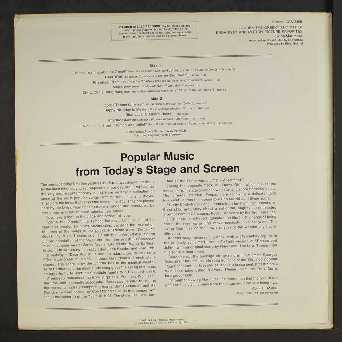 zorba the greek & other broadway & motion picture favorites by LIVING MARIMBAS