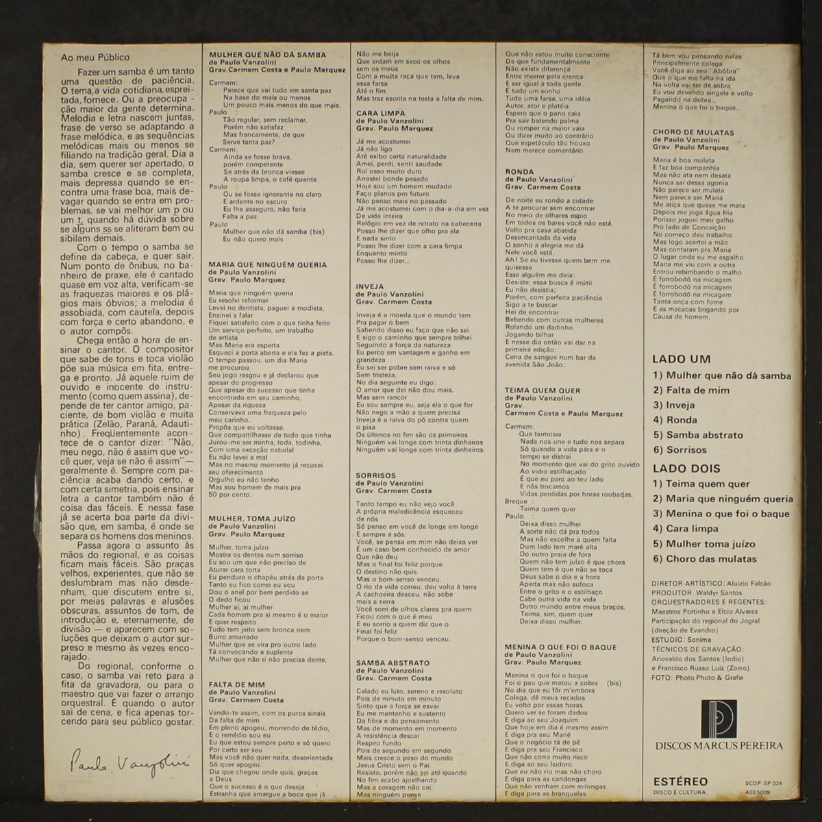 a musica de paulo vanzolini by CARMEN COSTA AND PAULO MARQUEZ