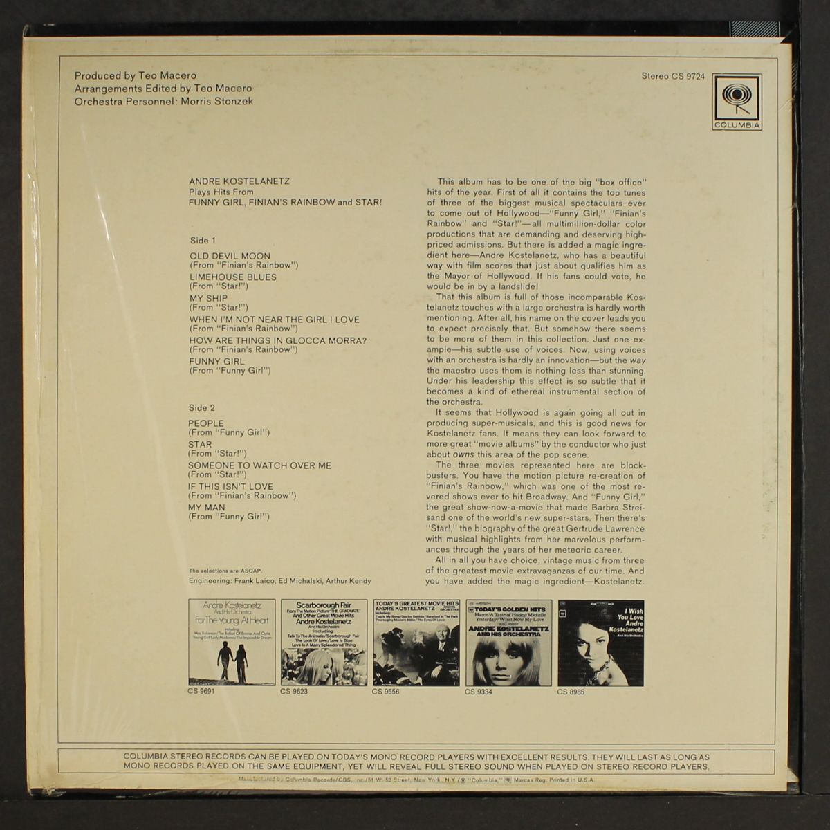 plays hits from funny girl, finian's rainbow & star by ANDRE KOSTELANETZ