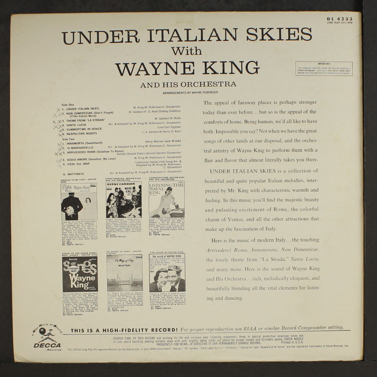 under italian skies by WAYNE KING