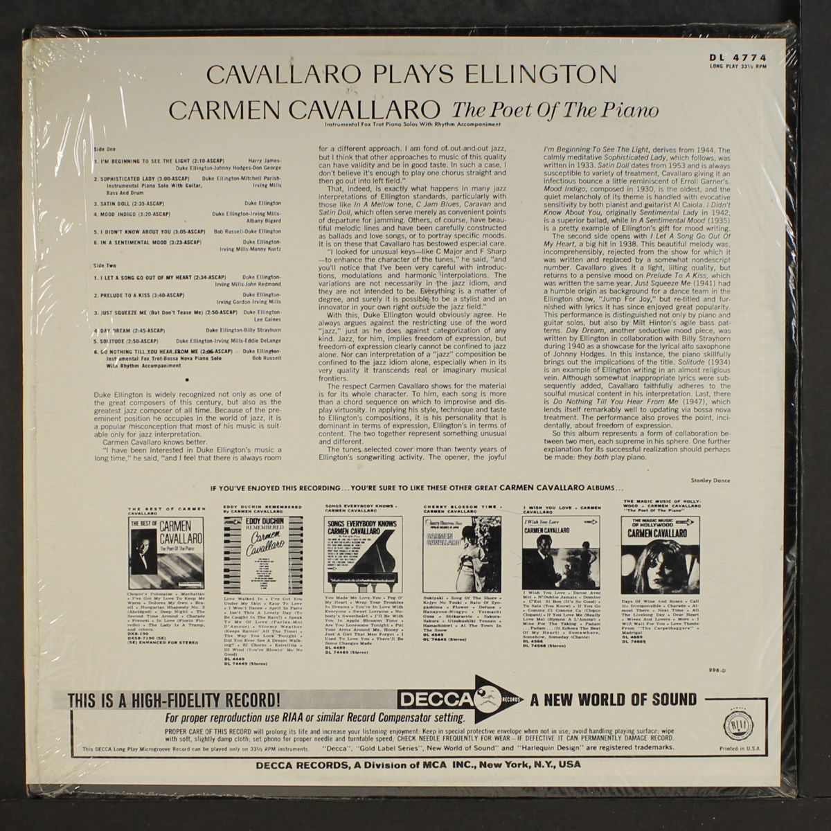 plays ellington by CARMEN CAVALLARO
