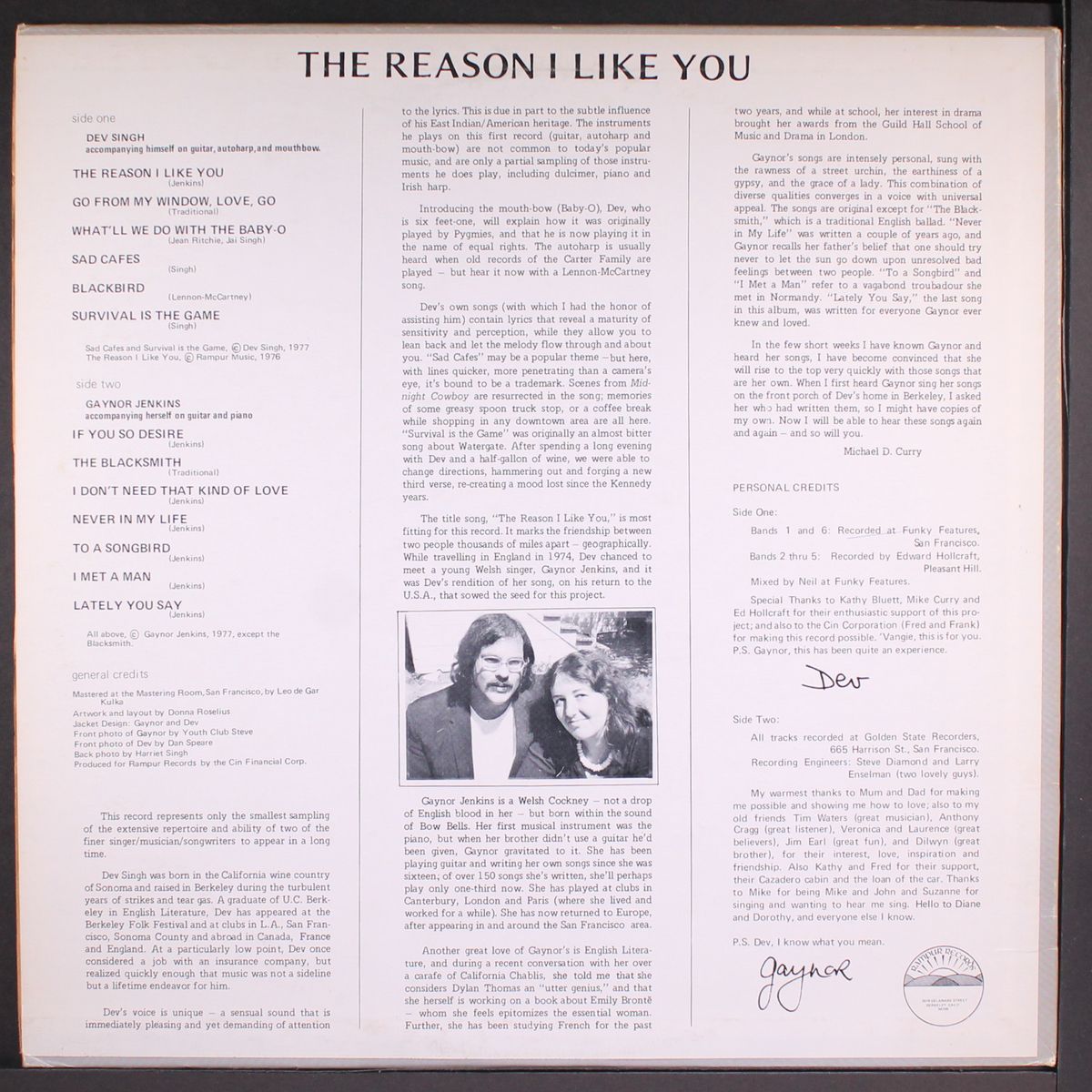 the reason i like you by DEV SINGH & GAYNOR JENKINS