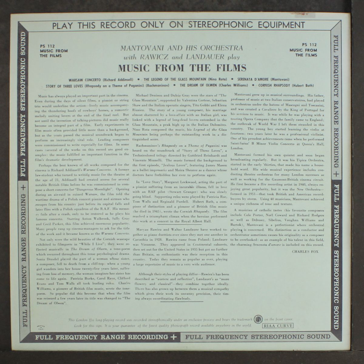 music from the films by MANTOVANI