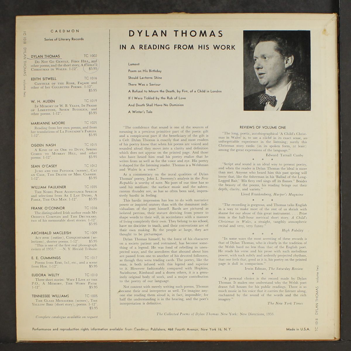 reading from his work by DYLAN THOMAS