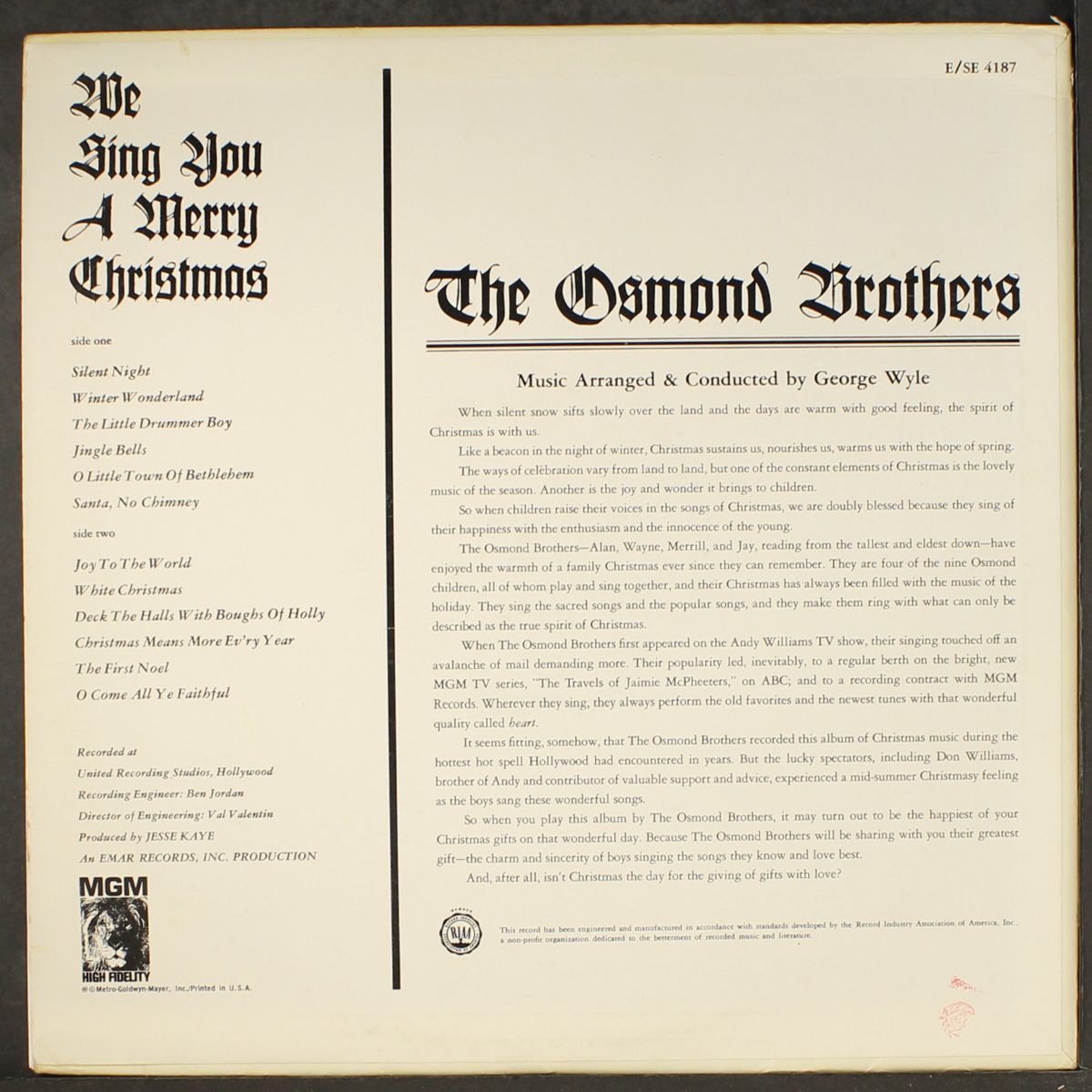 we sing you a merry christmas by OSMOND BROTHERS