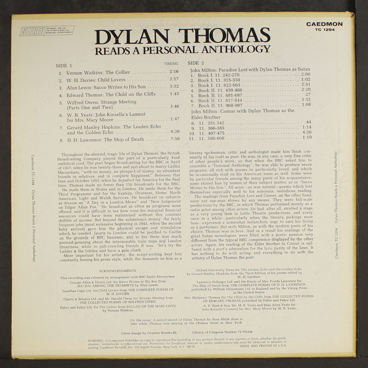 reads a personal anthology by DYLAN THOMAS