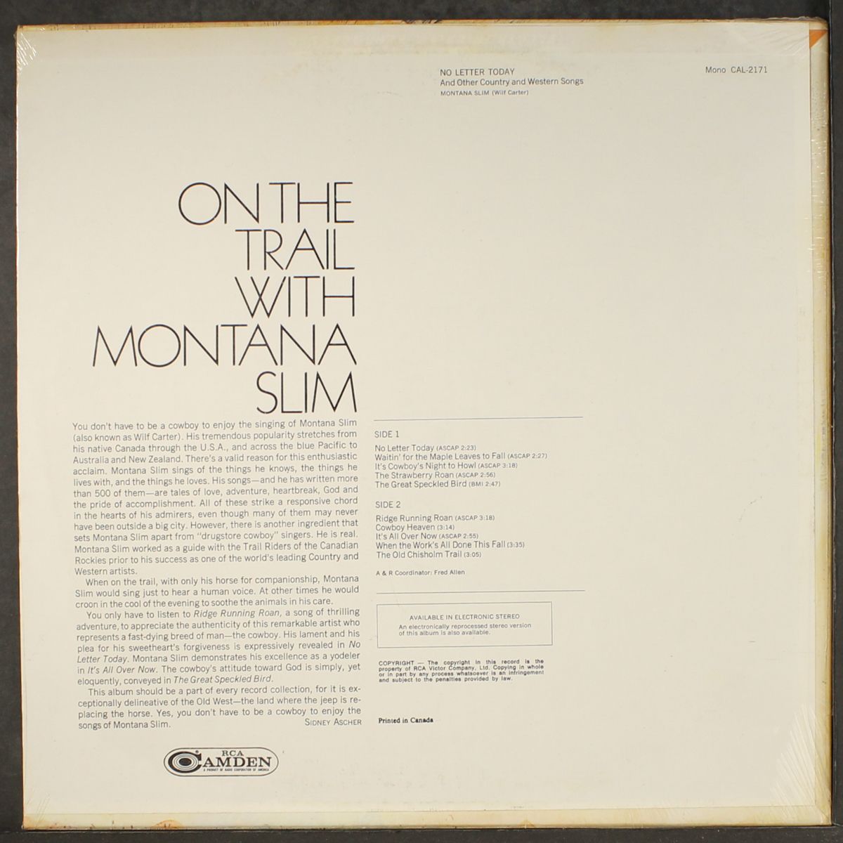 no letter today by MONTANA SLIM