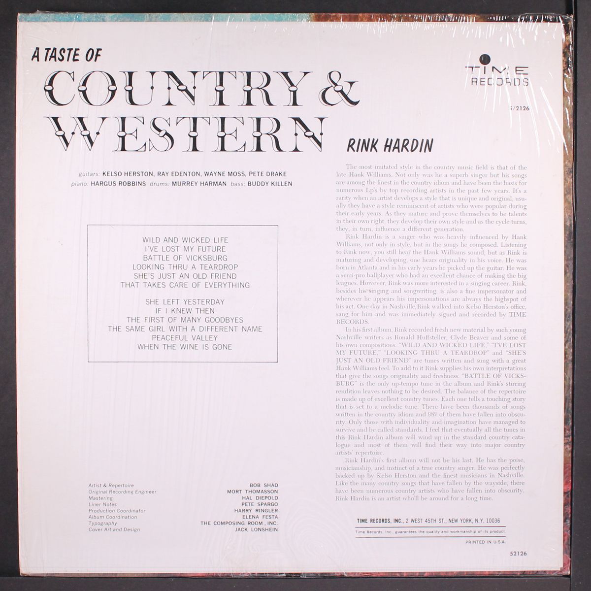 a taste of country & western by RINK HARDIN