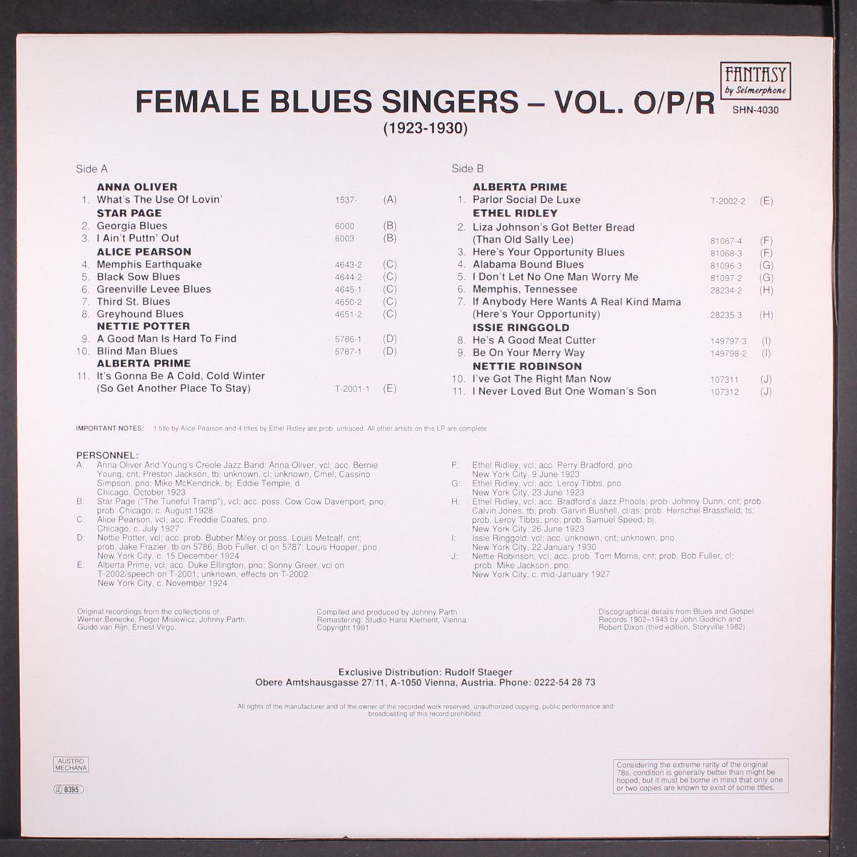 female blues singers volume o/p/r (1923-1930) by VARIOUS