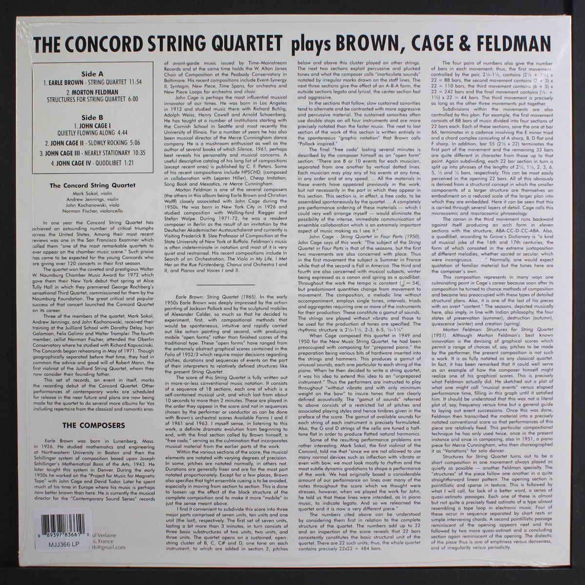 plays brown, cage & feldman by CONCORD STRING QUARTET