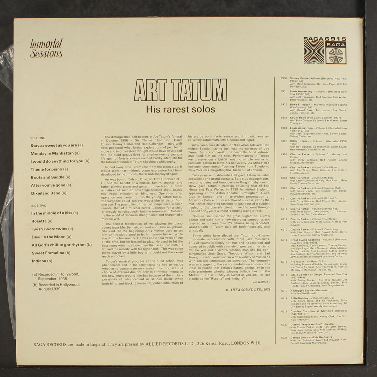 his rarest solos by ART TATUM