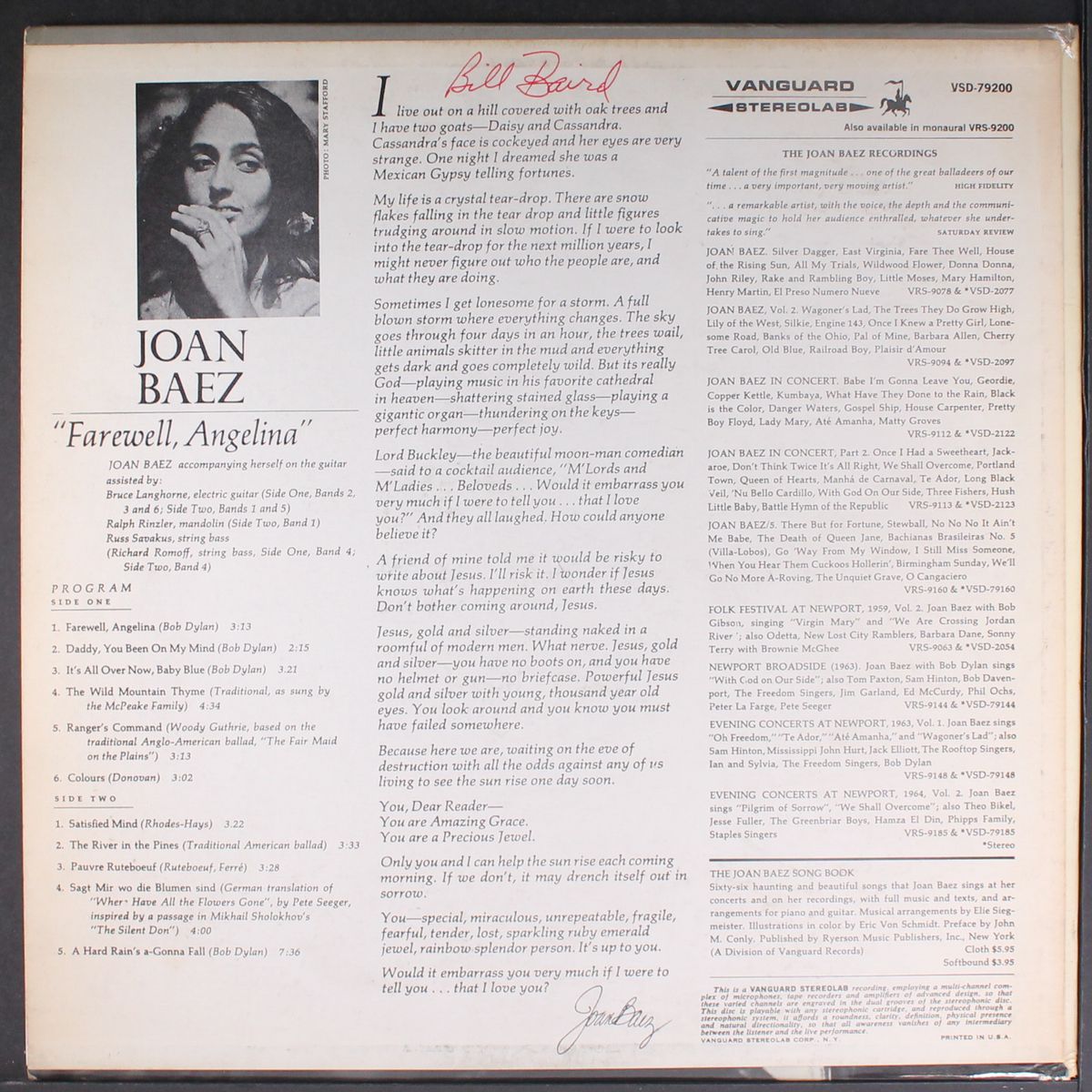 farewell, angelina by JOAN BAEZ